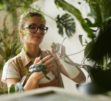 Une femme en train de préparer un jardin vertical