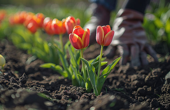 Plantation de fleurs au printemps