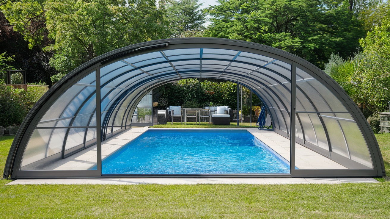 Vitrage polycarbonate pour un abri de piscine.