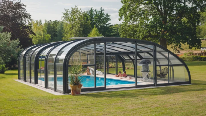 Vitrage polycarbonate pour un abri de piscine.